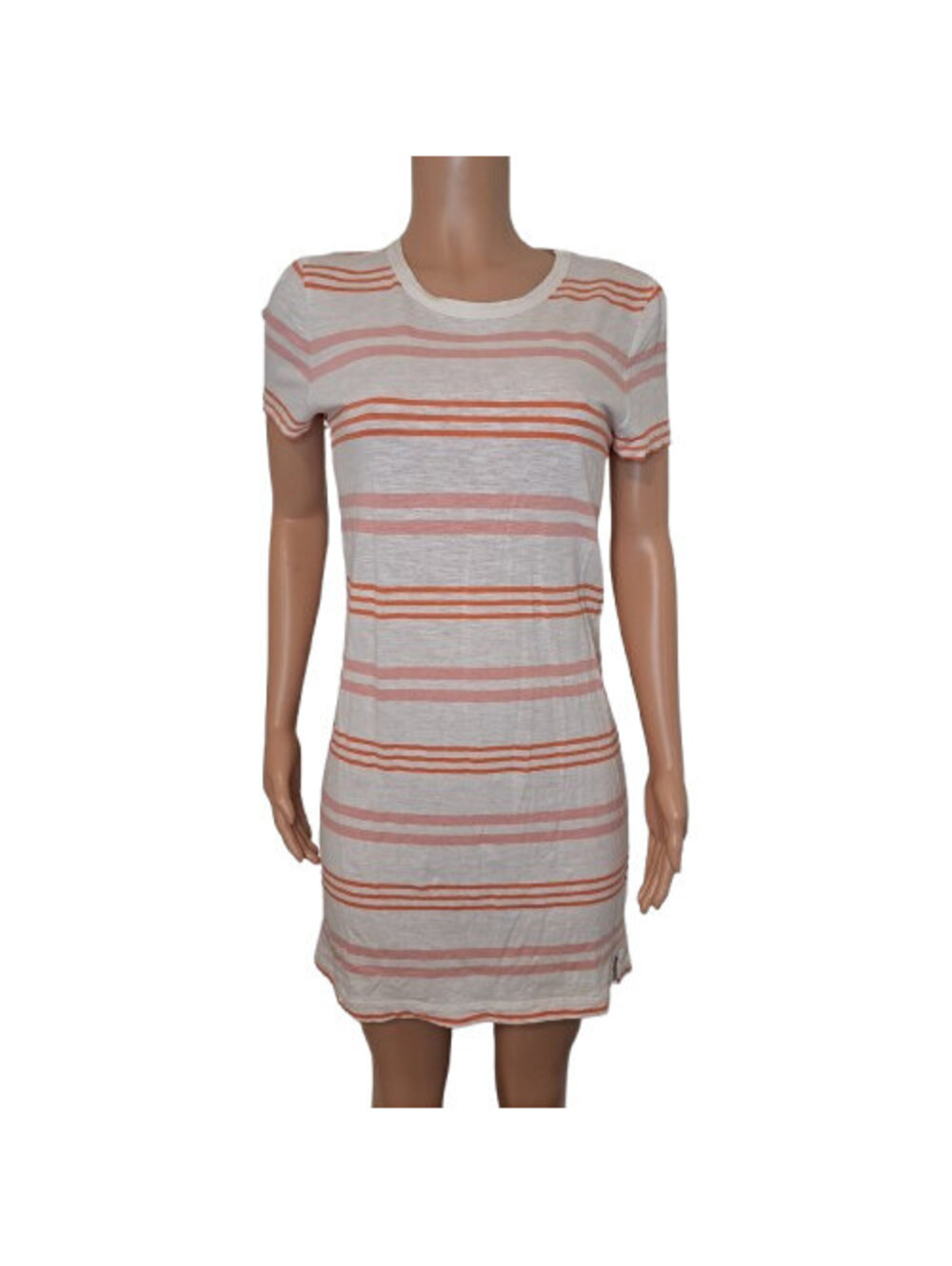 Lou & Grey Womens Striped T-shirt Dress 54% Linen Side Slit Lightweight Casual M